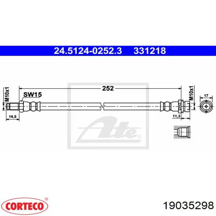 19035298 Corteco tubo flexible de frenos trasero