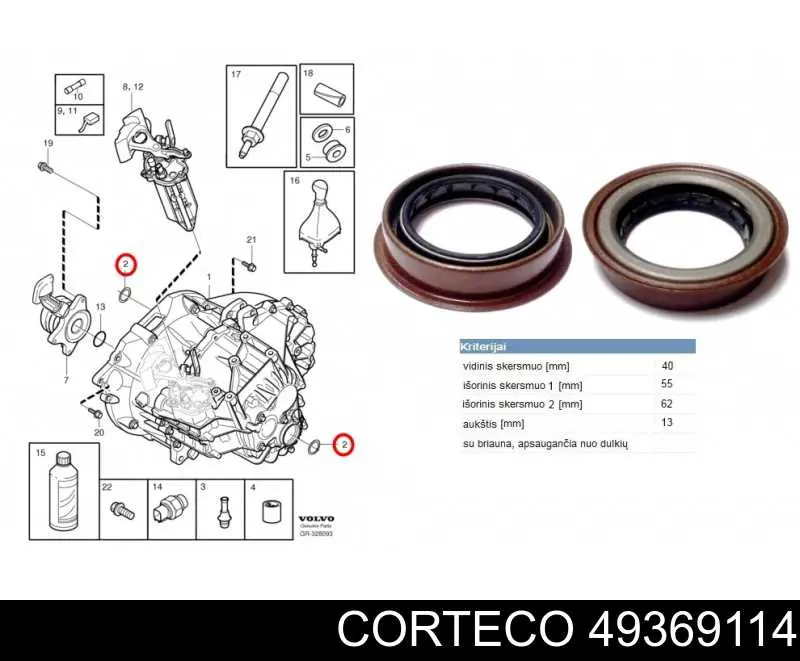 49369114 Corteco anillo retén de semieje, eje delantero, izquierdo