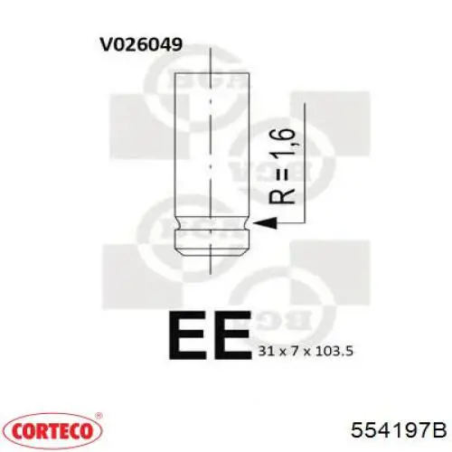 554197B Corteco válvula de escape