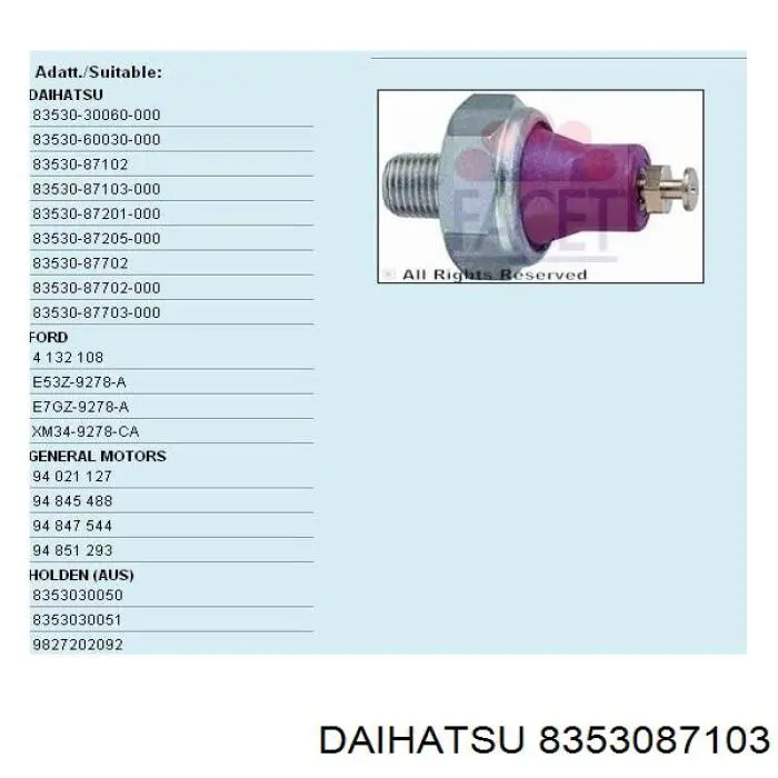 8353087103 Daihatsu indicador, presión del aceite