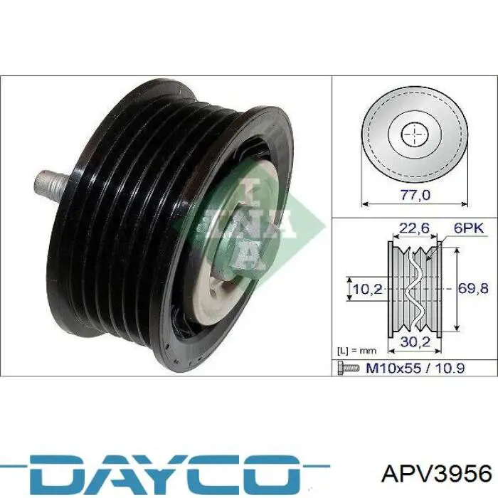 APV3956 Dayco polea inversión / guía, correa poli v