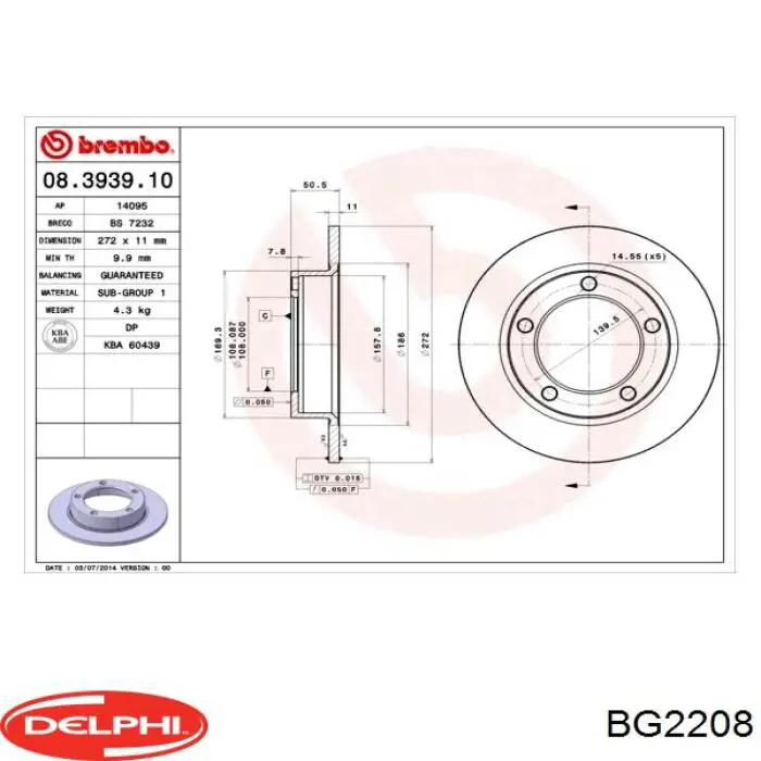 BG2208 Delphi freno de disco delantero