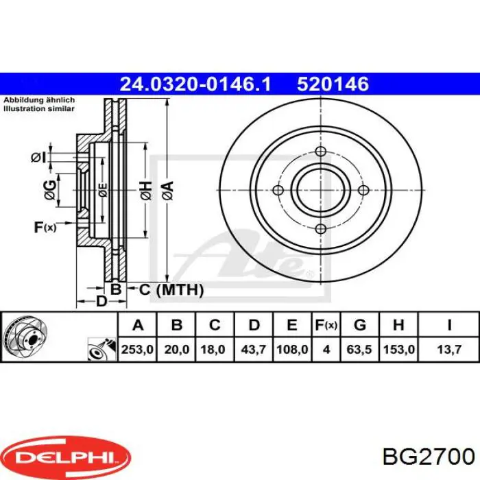 BG2700 Delphi disco de freno trasero