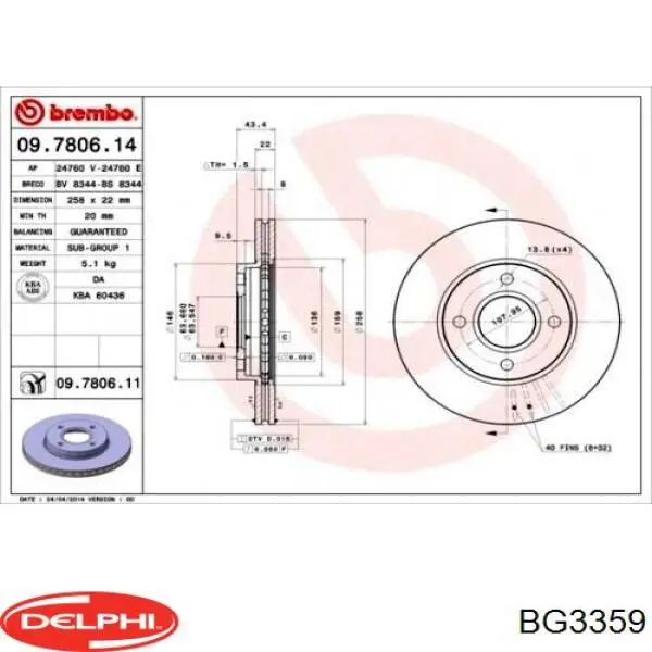 BG3359 Delphi freno de disco delantero