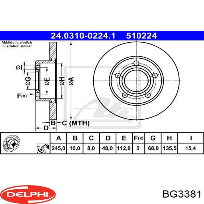 BG3381 Delphi disco de freno trasero