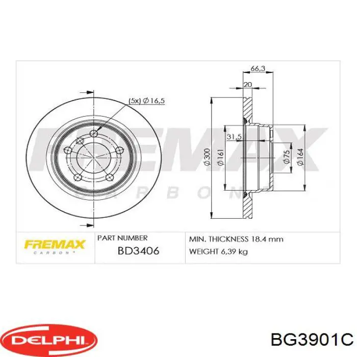 BG3901C Delphi disco de freno trasero