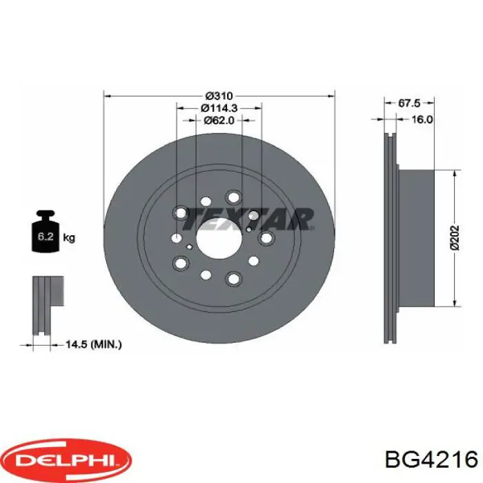 BG4216 Delphi disco de freno trasero