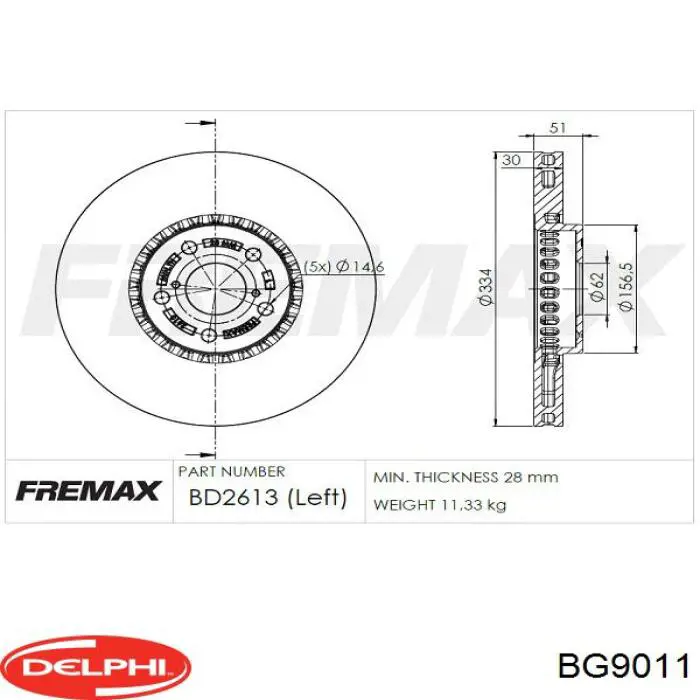 BG9011 Delphi freno de disco delantero