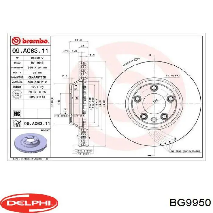 BG9950 Delphi freno de disco delantero