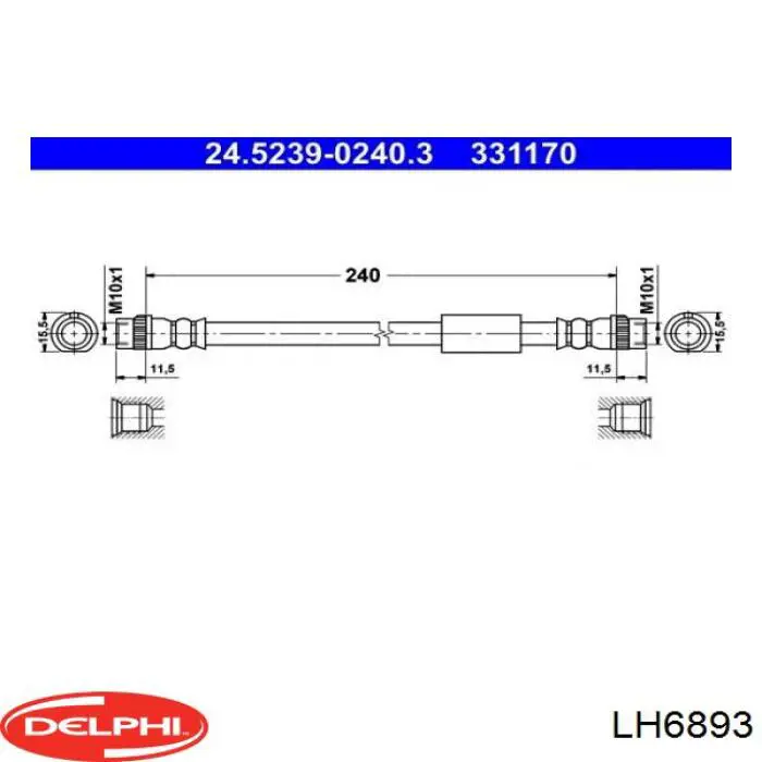 LH6893 Delphi tubo flexible de frenos trasero