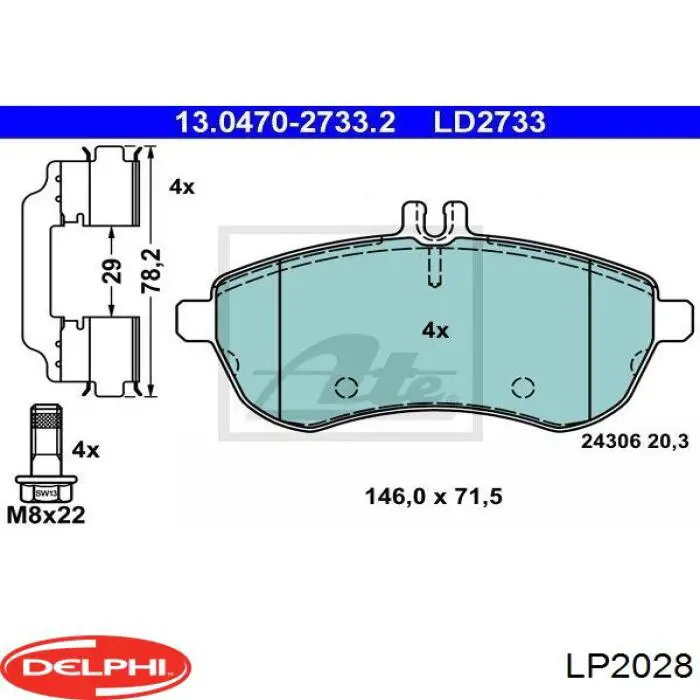 LP2028 Delphi pastillas de freno delanteras