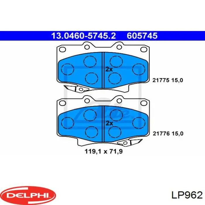 LP962 Delphi pastillas de freno delanteras