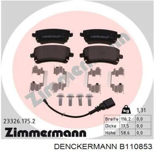 B110853 Denckermann pastillas de freno traseras