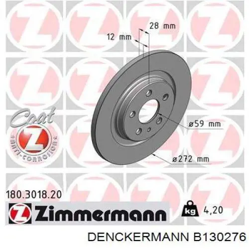 B130276 Denckermann disco de freno trasero