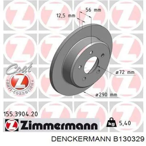 B130329 Denckermann disco de freno trasero