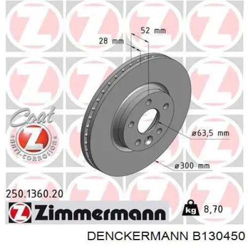 B130450 Denckermann freno de disco delantero