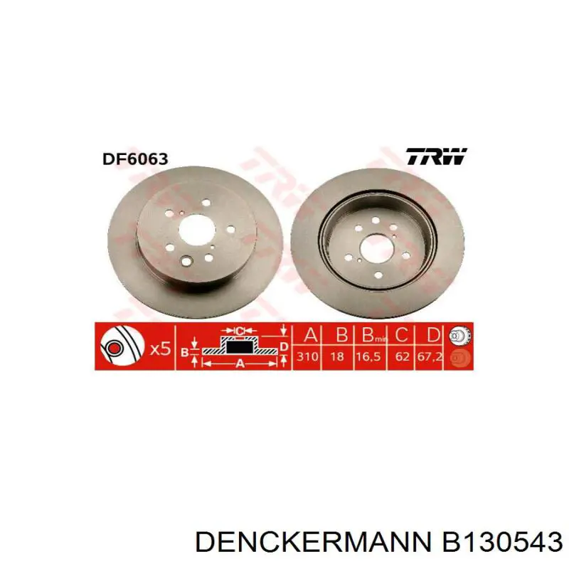 B130543 Denckermann disco de freno trasero