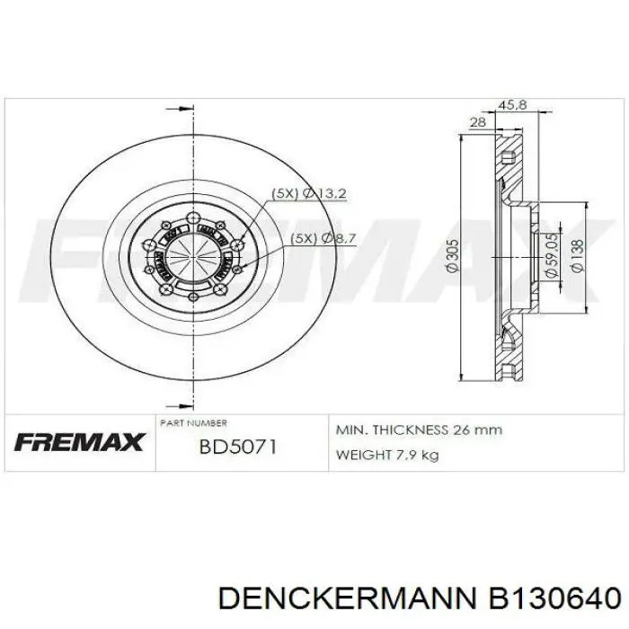 B130640 Denckermann freno de disco delantero