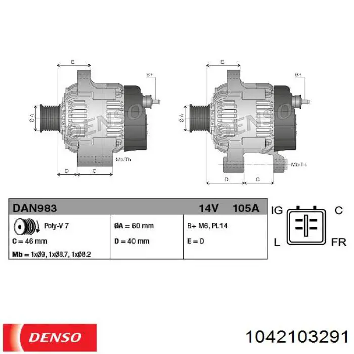 1042103291 Denso alternador