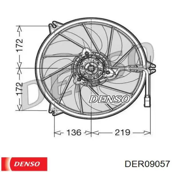 DER09057 Denso difusor de radiador, ventilador de refrigeración, condensador del aire acondicionado, completo con motor y rodete