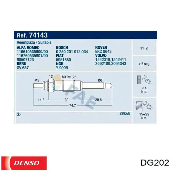 DG-202 Denso bujía de incandescencia