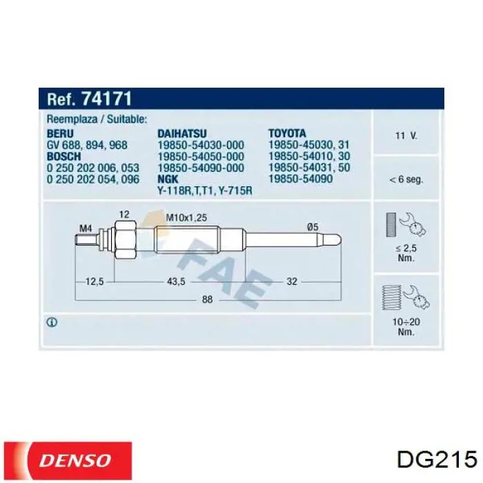 DG215 Denso bujía de incandescencia