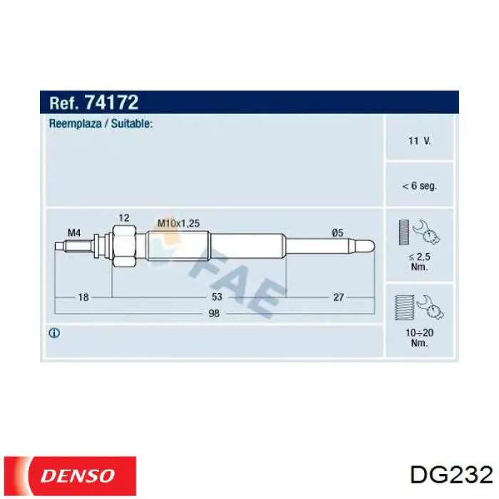 DG232 Denso bujía de incandescencia