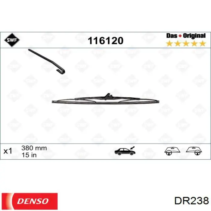 DR238 Denso limpiaparabrisas de luna trasera