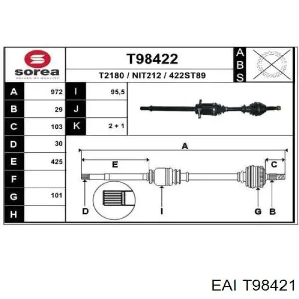 39101JY04B Nissan árbol de transmisión delantero izquierdo