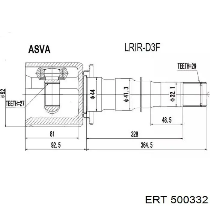 500332 ERT fuelle, árbol de transmisión trasero exterior