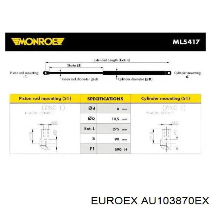 AU103870EX Euroex amortiguador de maletero