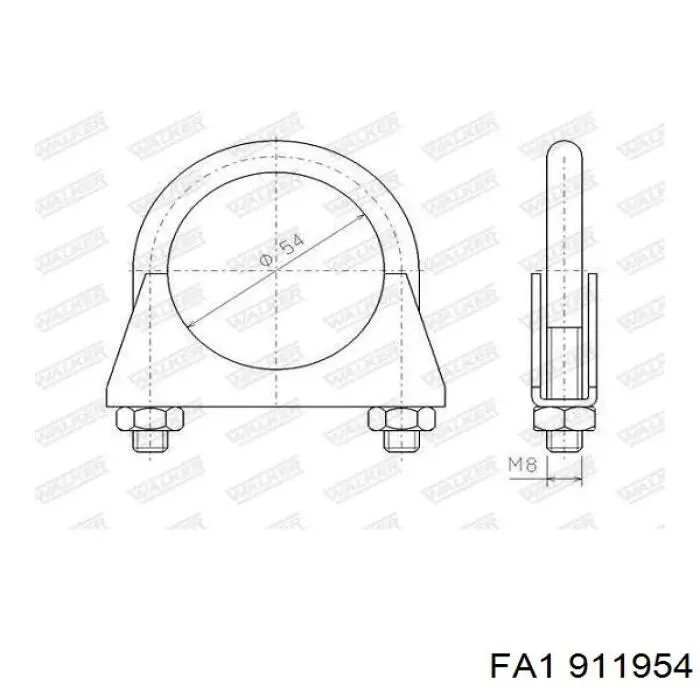 911-954 FA1 abrazadera de silenciador delantera