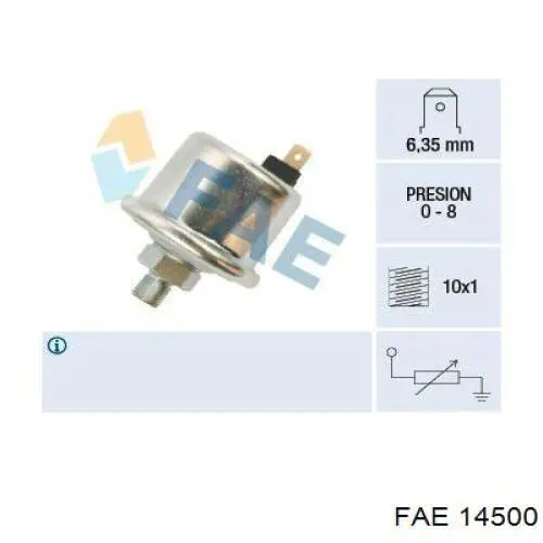 14500 FAE indicador, presión del aceite