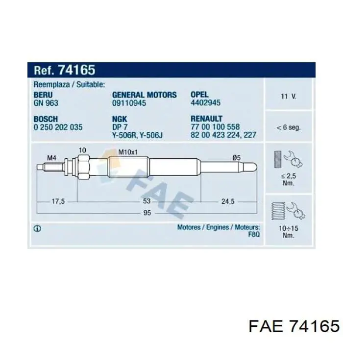 74165 FAE bujía de incandescencia