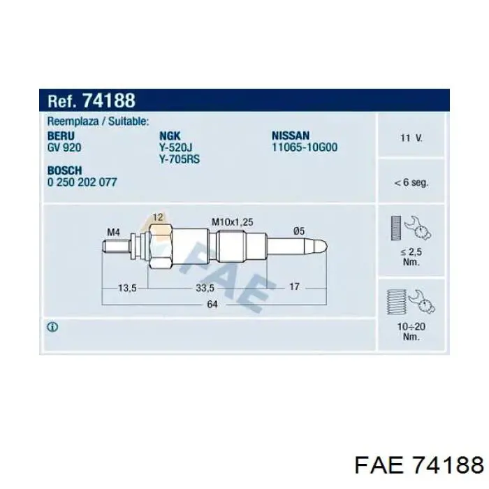 74188 FAE bujía de incandescencia