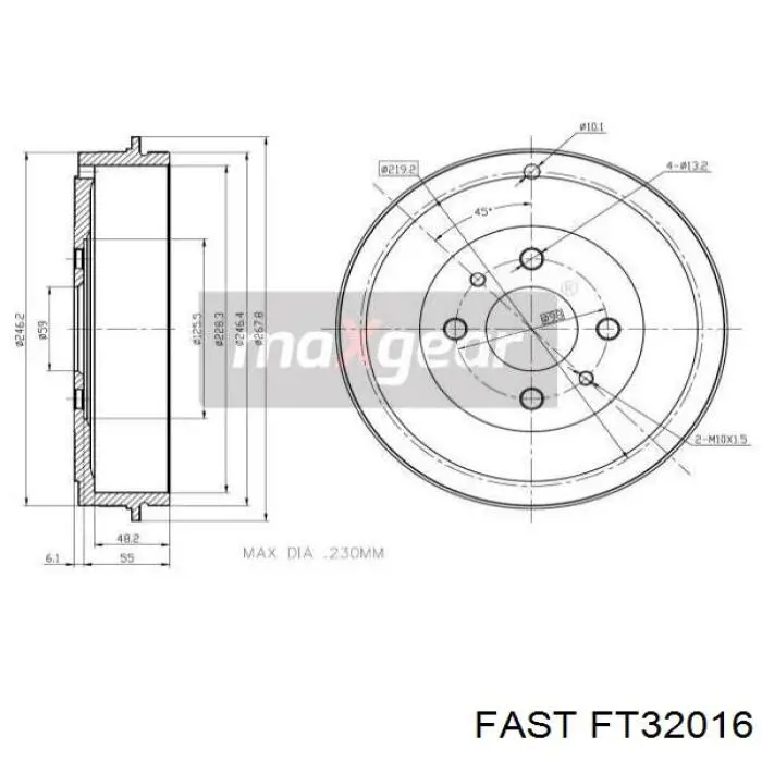 FT32016 Fast freno de tambor trasero