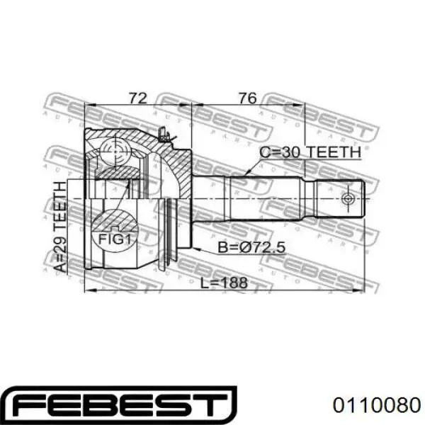 0110-080 Febest junta homocinética exterior delantera