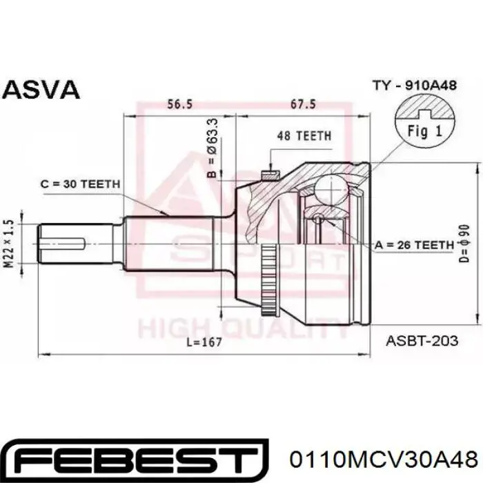 0110-MCV30A48 Febest junta homocinética exterior delantera