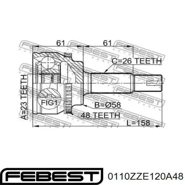 0110ZZE120A48 Febest junta homocinética exterior delantera