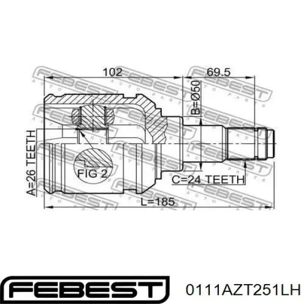 0111-AZT251LH Febest junta homocinética interior delantera izquierda