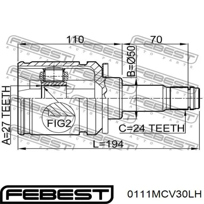 0111MCV30LH Febest junta homocinética interior delantera izquierda