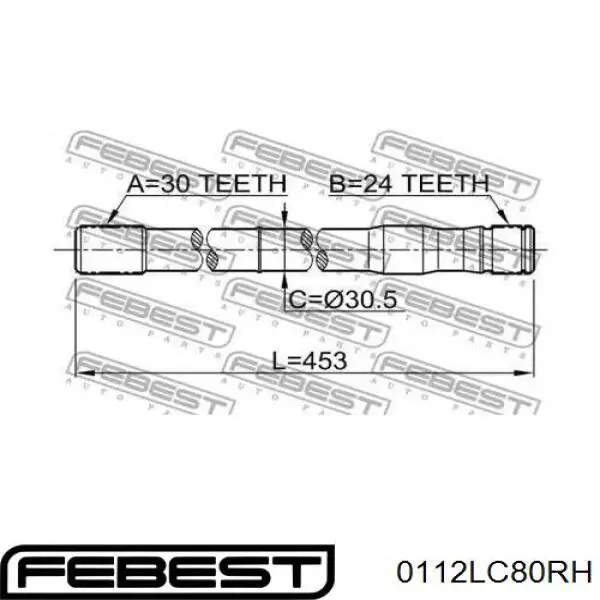 0112LC80RH Febest semieje de transmisión intermedio