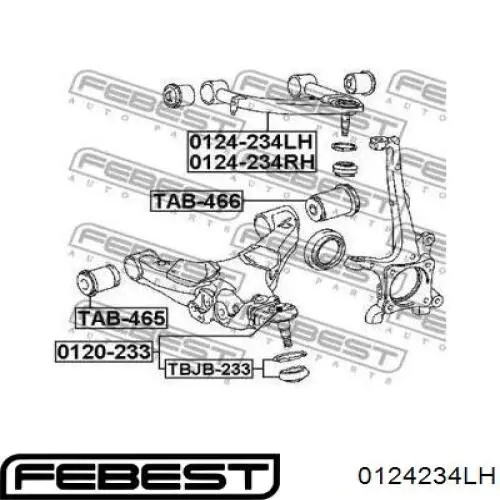 0124-234LH Febest barra oscilante, suspensión de ruedas delantera, superior izquierda