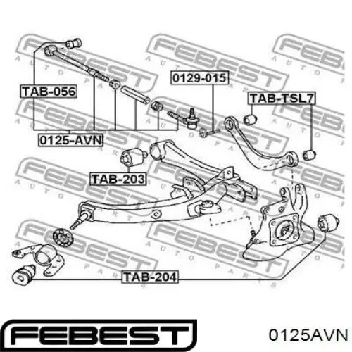 0125-AVN Febest barra transversal de suspensión trasera