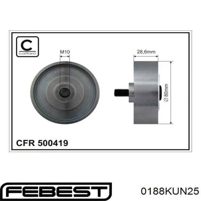 0188KUN25 Febest polea inversión / guía, correa poli v