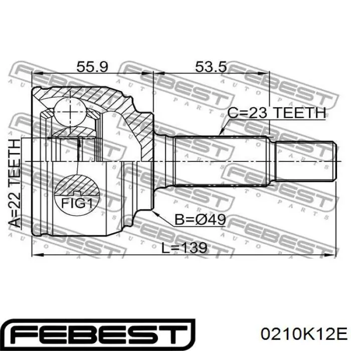 0210-K12E Febest junta homocinética exterior delantera