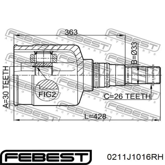 0211-J1016RH Febest junta homocinética interior delantera derecha