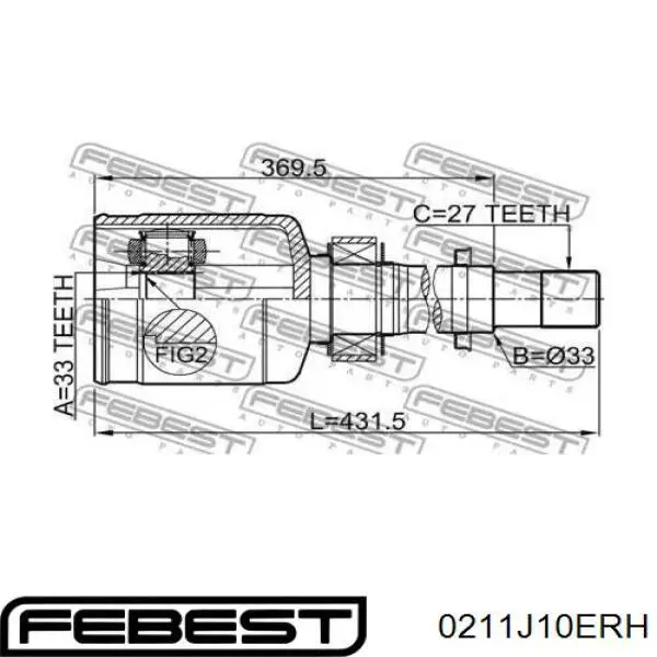 0211-J10ERH Febest junta homocinética interior delantera derecha