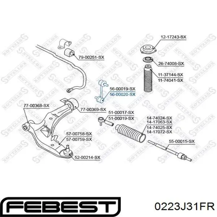 0223-J31FR Febest barra estabilizadora delantera derecha