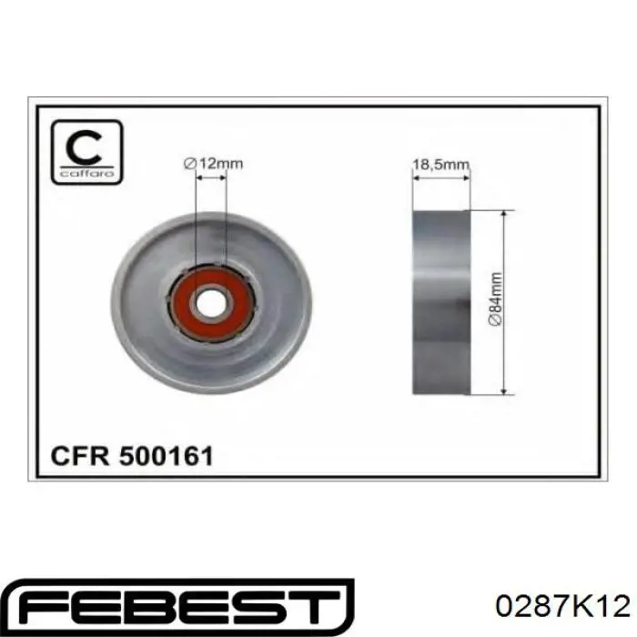 0287K12 Febest rodillo, correa trapecial poli v